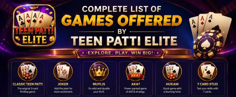 List of Games offered by Teen Patti Elite
